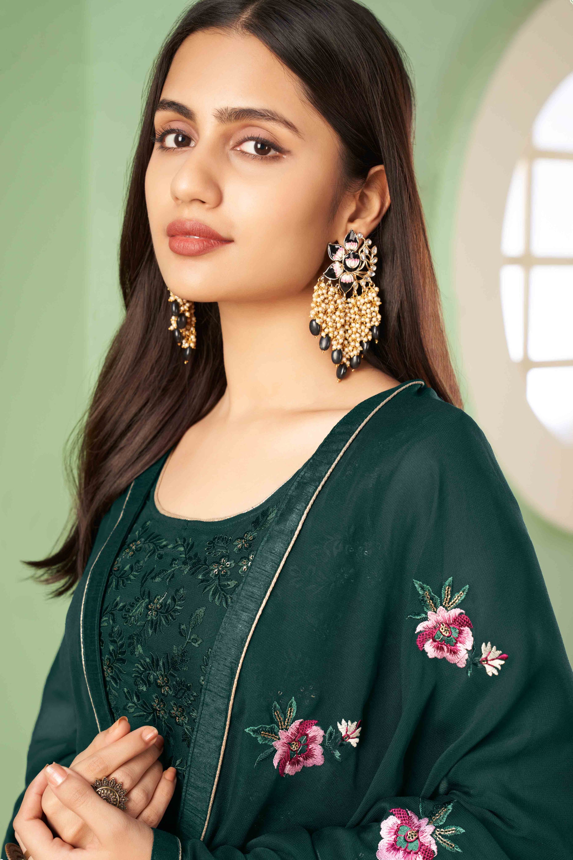 green-floral-sequins-embroidered-georgette-semi-stitched-suit-17