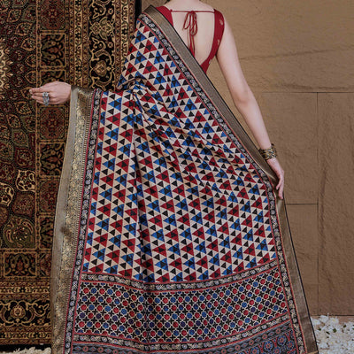 Multicolor Geometric Printed Viscose Saree