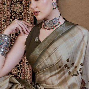 Light Green Floral Printed Viscose Saree