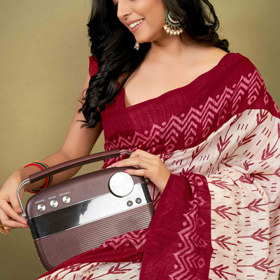 Maroon Ikkat Printed Cotton Slub Saree