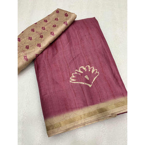 Light Wine Printed Tussar Silk Saree