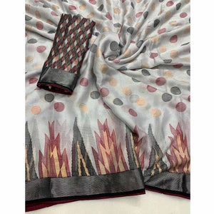 Grey Woven Art Silk Saree With Tassels