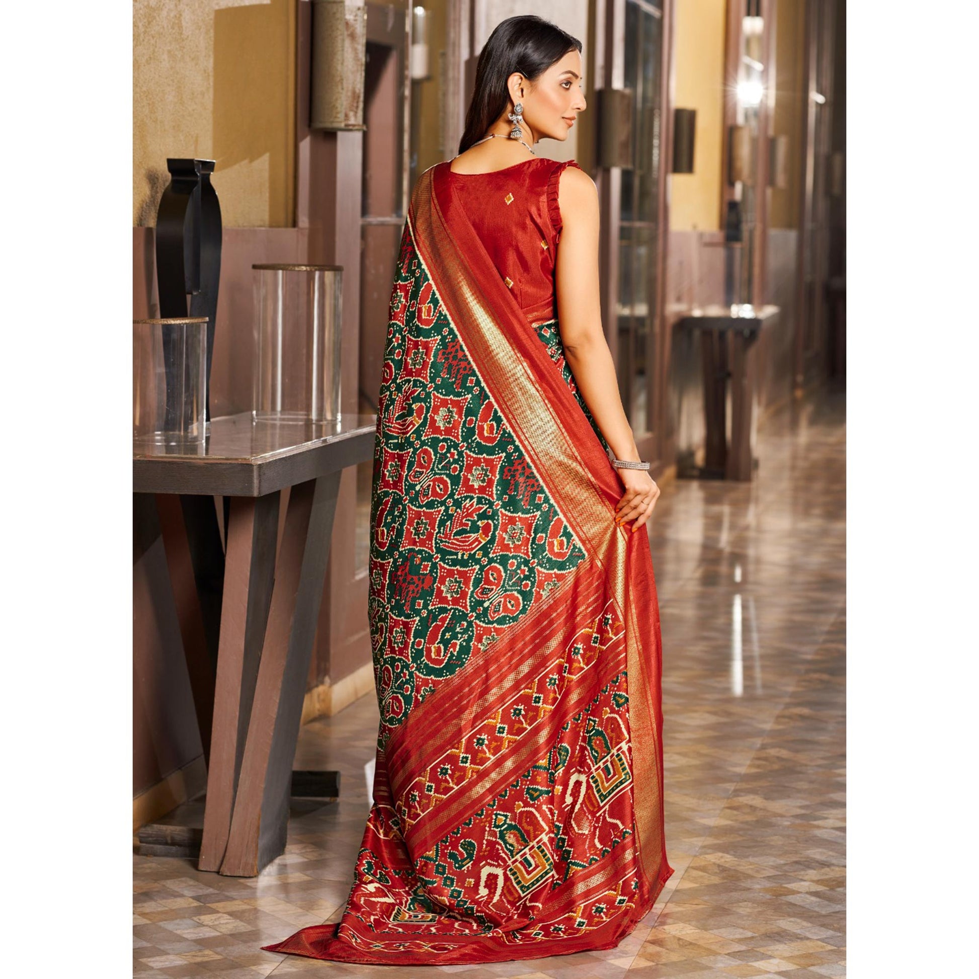 green-red-patola-printed-viscose-saree-with-zari-border
