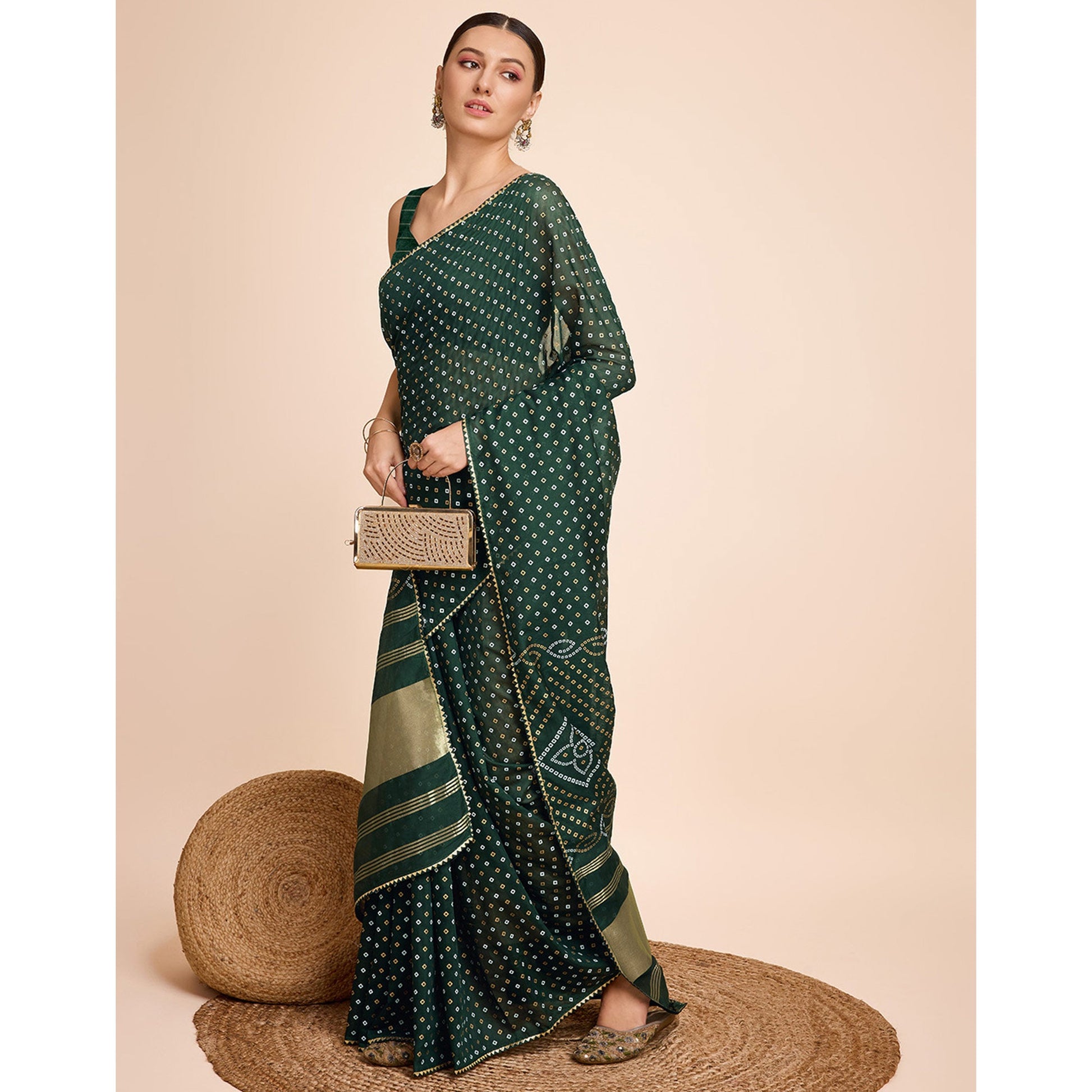 green-bandhani-printed-cotton-silk-saree