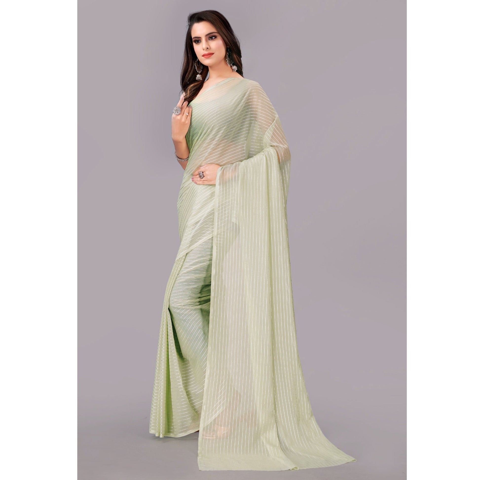 green-striped-foil-printed-georgette-saree