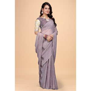 Mauve Zari Striped Woven Georgette Saree