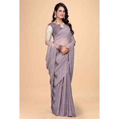 Mauve Zari Striped Woven Georgette Saree
