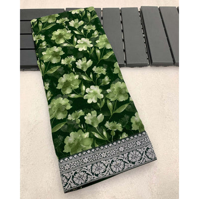 green-floral-printed-georgette-saree-with-woven-border