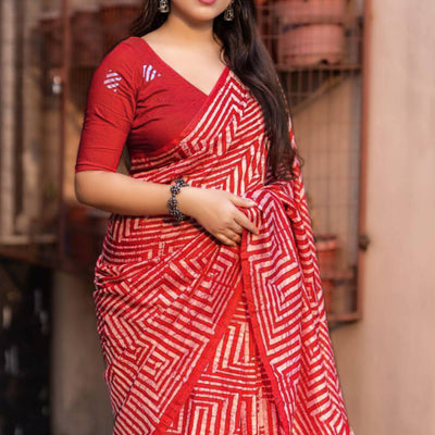 Gajari Pink Digital Printed Linen Cotton Saree