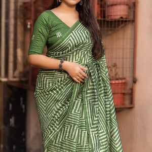 green-digital-printed-linen-cotton-saree-17
