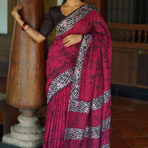 Magenta Digital Printed Linen Cotton Saree