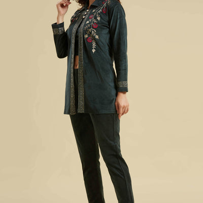 green-embroidered-velvet-front-slit-top-bottom-set
