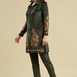 green-embroidered-velvet-straight-top-bottom-set