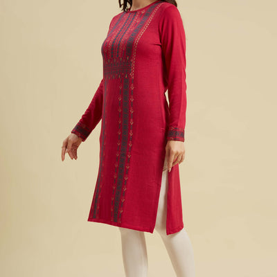 Dark Pink Woolen Straight Kurti