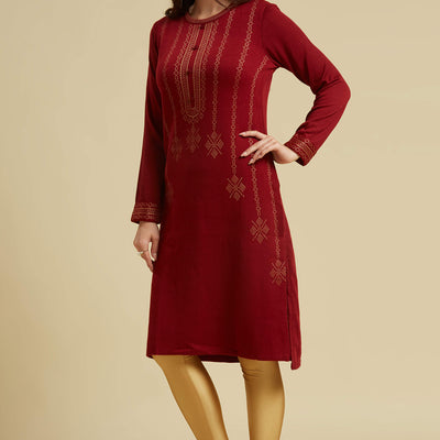 Maroon Woolen Straight Kurti