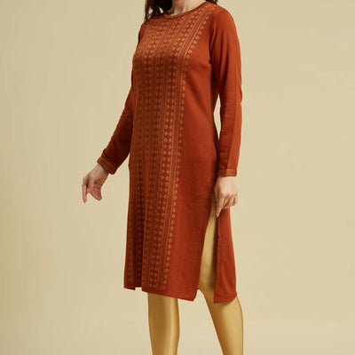 Dark Rust Woolen Straight Kurti