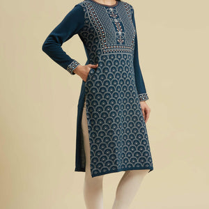 Dark Blue Woolen Straight Kurti