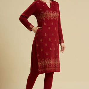Maroon Woolen Straight Kurti