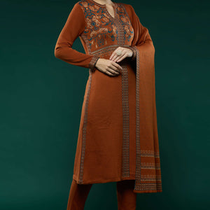 Dark Rust Floral Woolen Salwar Suit