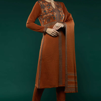 Dark Rust Floral Woolen Salwar Suit