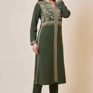 Mehandi Green Floral Woolen Salwar Suit