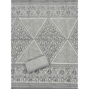 Grey Printed With Embroidered Cotton Blend Dress Material