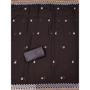 Brown Embroidered Georgette Dress Material