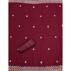 Maroon Embroidered Georgette Dress Material