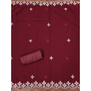 Maroon Floral Embroidered Georgette Dress Material