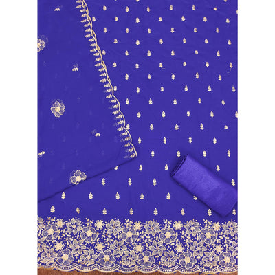 Majorelle Blue Floral Sequins Embroidered Georgette Dress Material