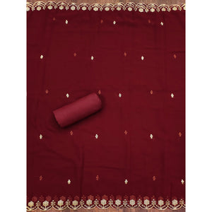 Maroon Floral Embroidered Georgette Dress Material