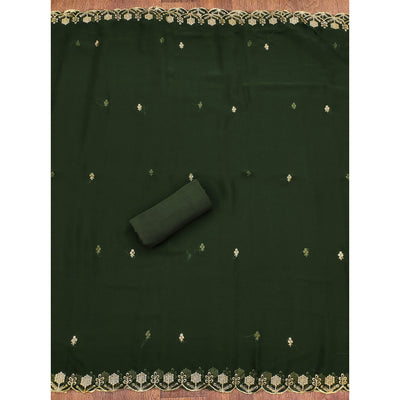 Mehendi Green Floral Embroidered Georgette Dress Material