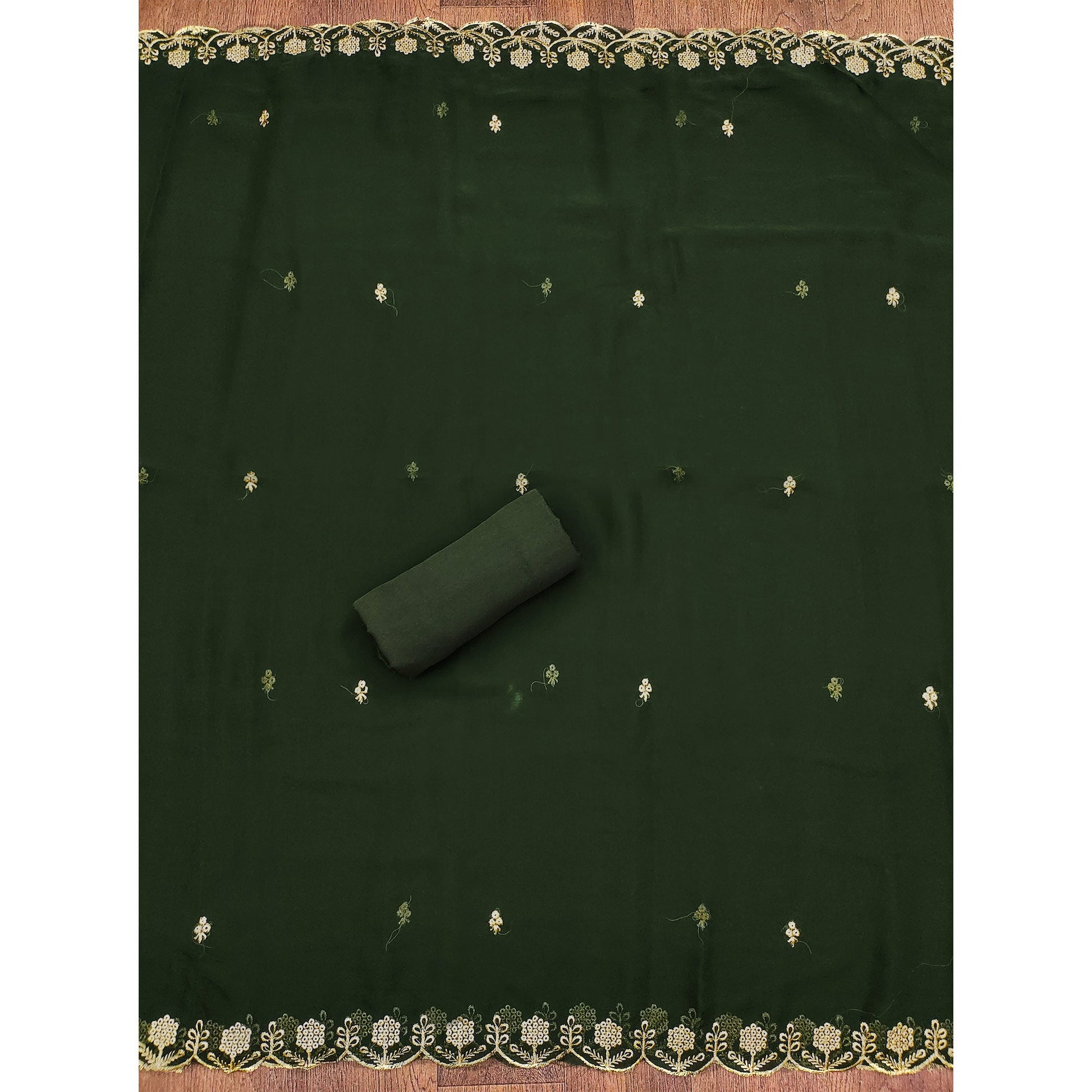Mehendi Green Floral Embroidered Georgette Dress Material