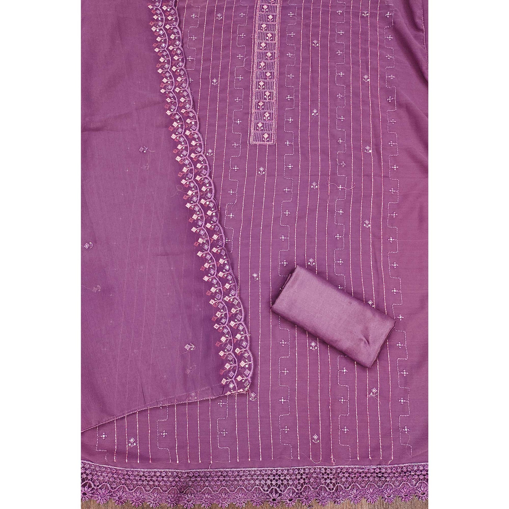 Light Purple Sequins Embroidered Georgette Dress Material