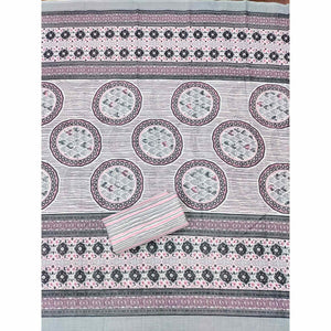 Grey Printed With Embroidered Cotton Blend Dress Material