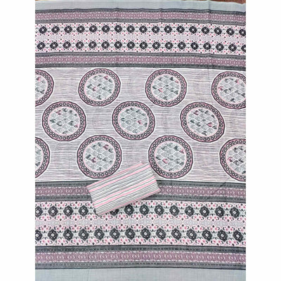 Grey Printed With Embroidered Cotton Blend Dress Material