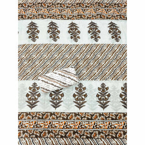 Brown Printed With Embroidered Cotton Blend Dress Material