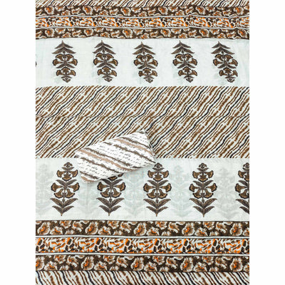 Brown Printed With Embroidered Cotton Blend Dress Material