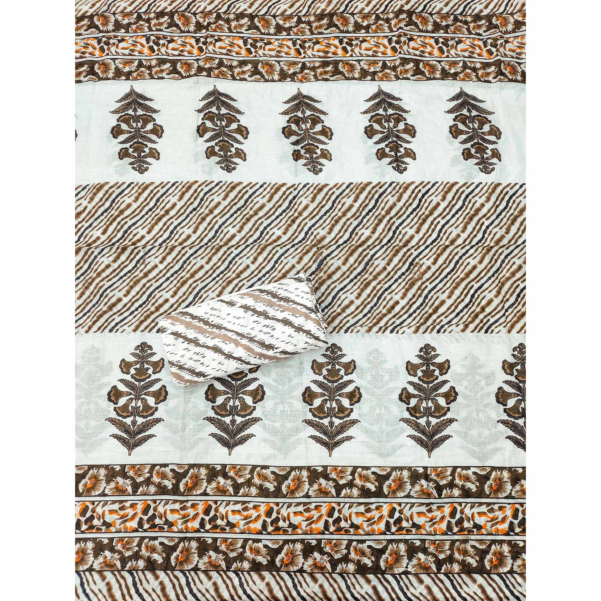 Brown Printed With Embroidered Cotton Blend Dress Material
