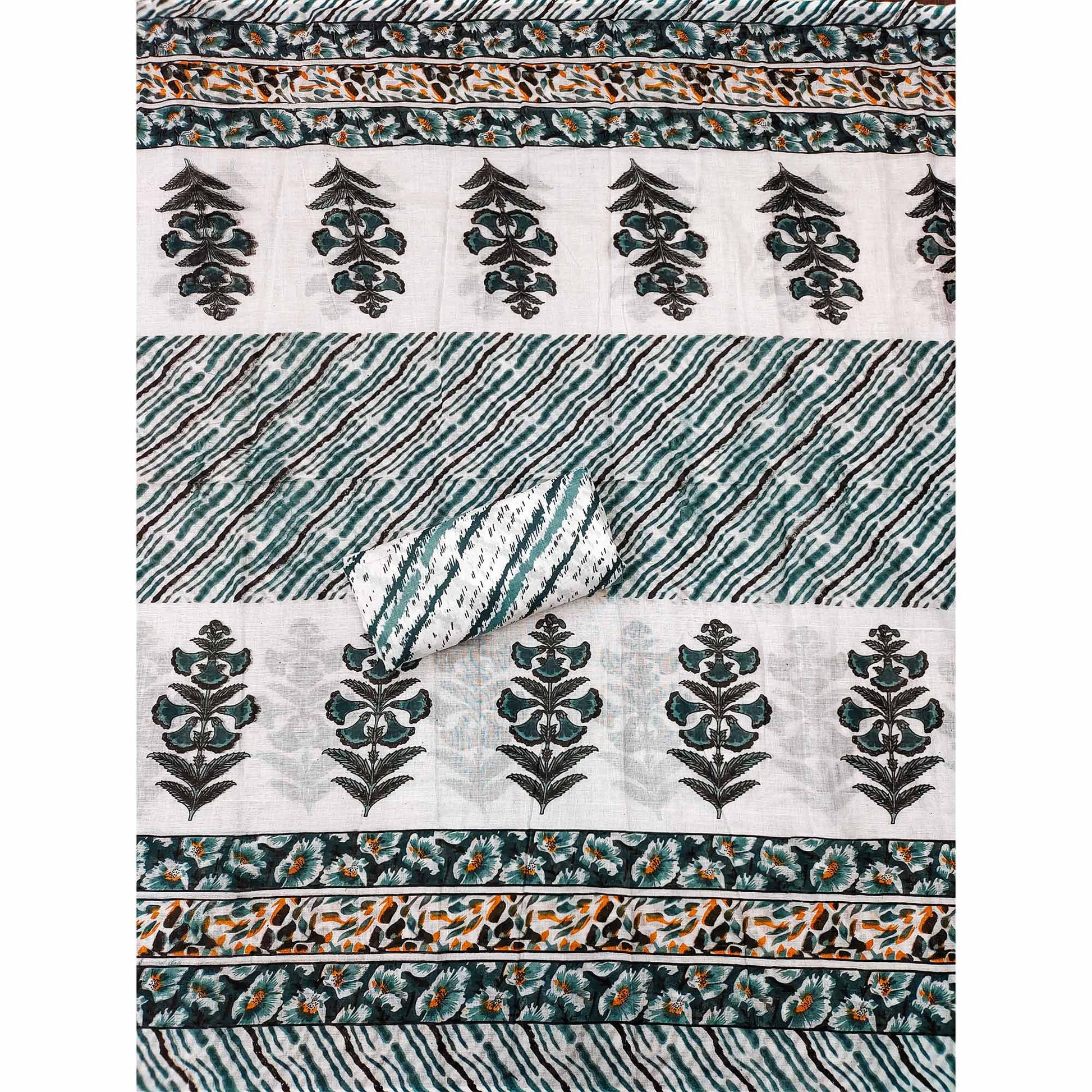 Morpich Printed With Embroidered Cotton Blend Dress Material