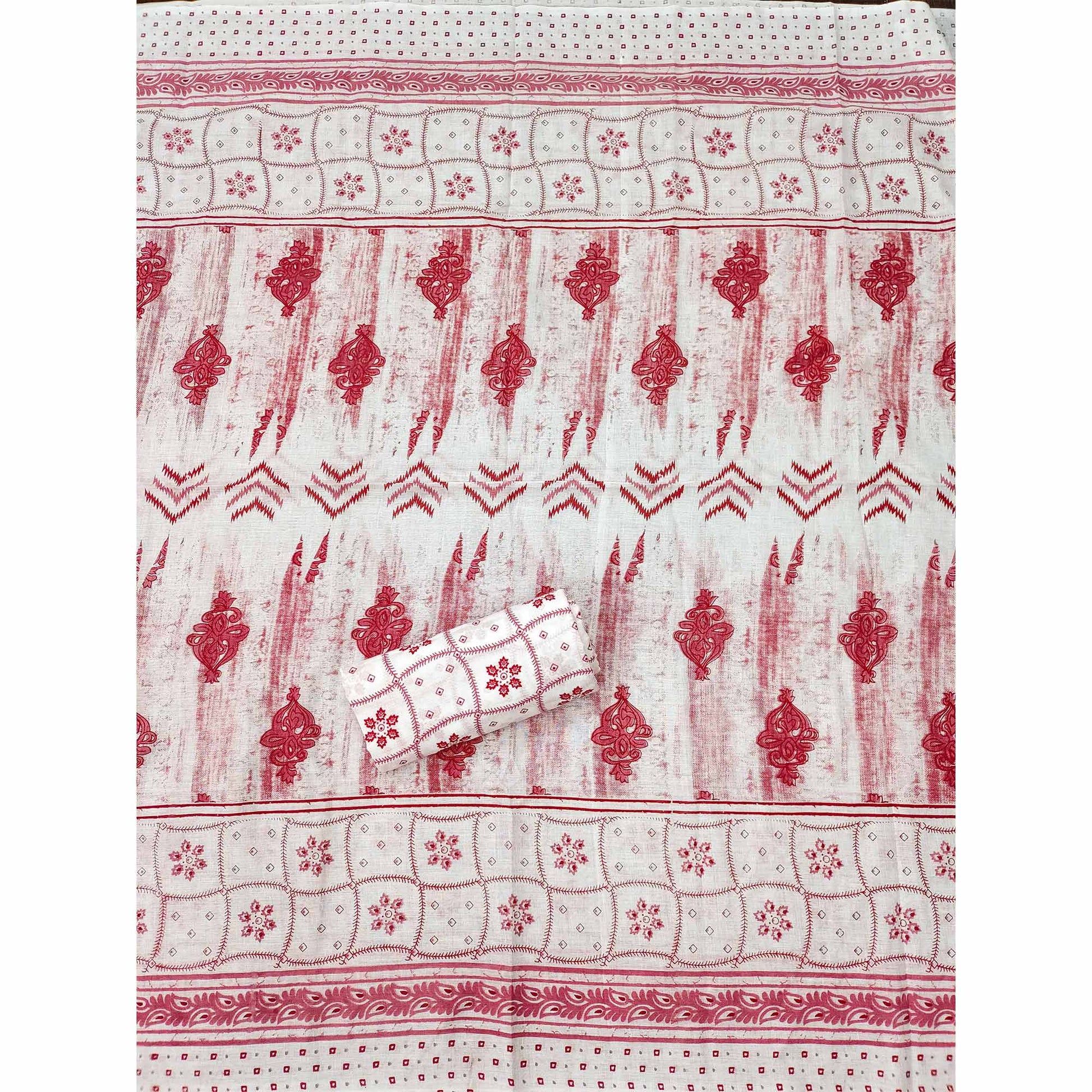 Gajari Pink Printed With Embroidered Cotton Blend Dress Material