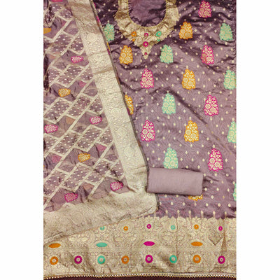 Mauve Floral Woven Jacquard Dress Material
