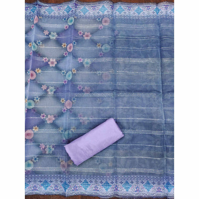 Light Purple Floral Sequins Embroidered Organza Dress Material