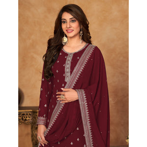 Maroon Floral Embroidered Georgette Semi Stitched Suit