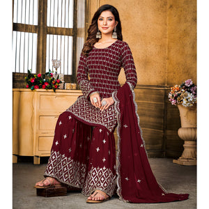 Maroon Sequins Embroidered Georgette Semi Stitched Suit