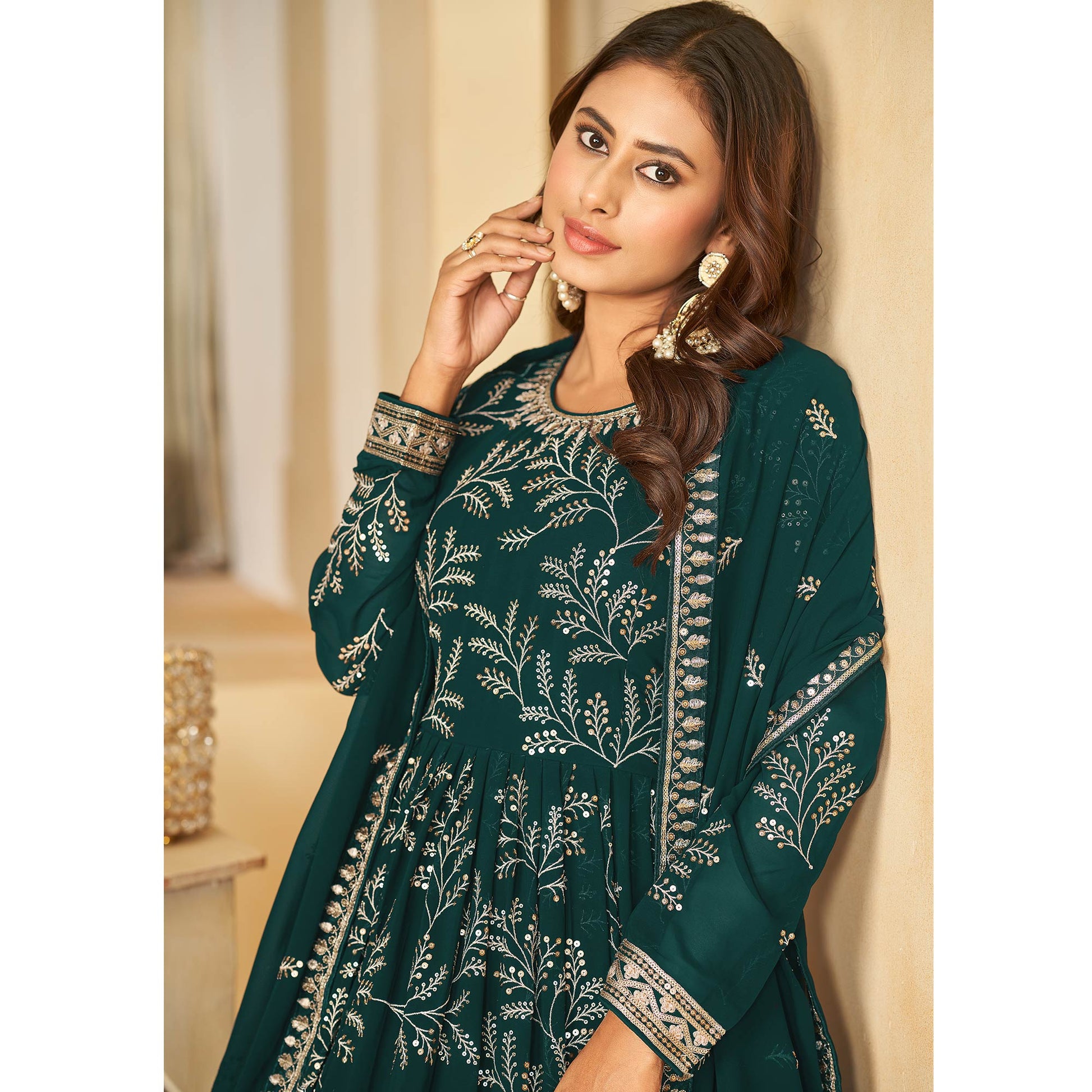 green-sequins-embroidered-georgette-anarkali-style-semi-stitched-gown