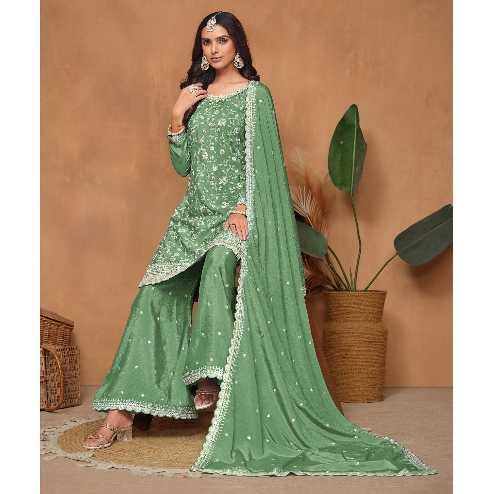 green-floral-sequins-embroidered-chinon-semi-stitched-palazzo-suit