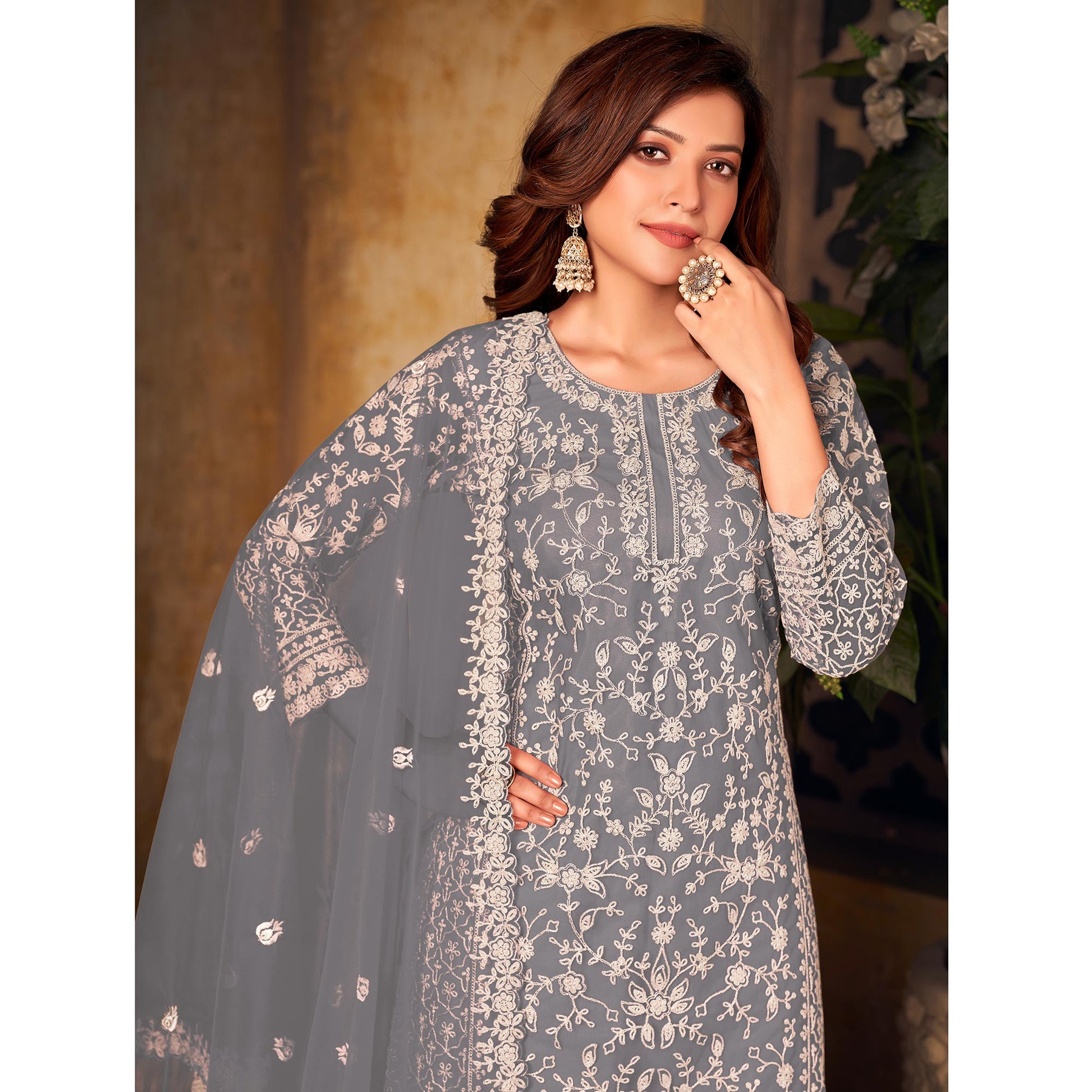 grey-floral-embroidered-net-semi-stitched-suit