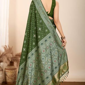 Mehendi Green Minakari Weaving Pure Silk Saree