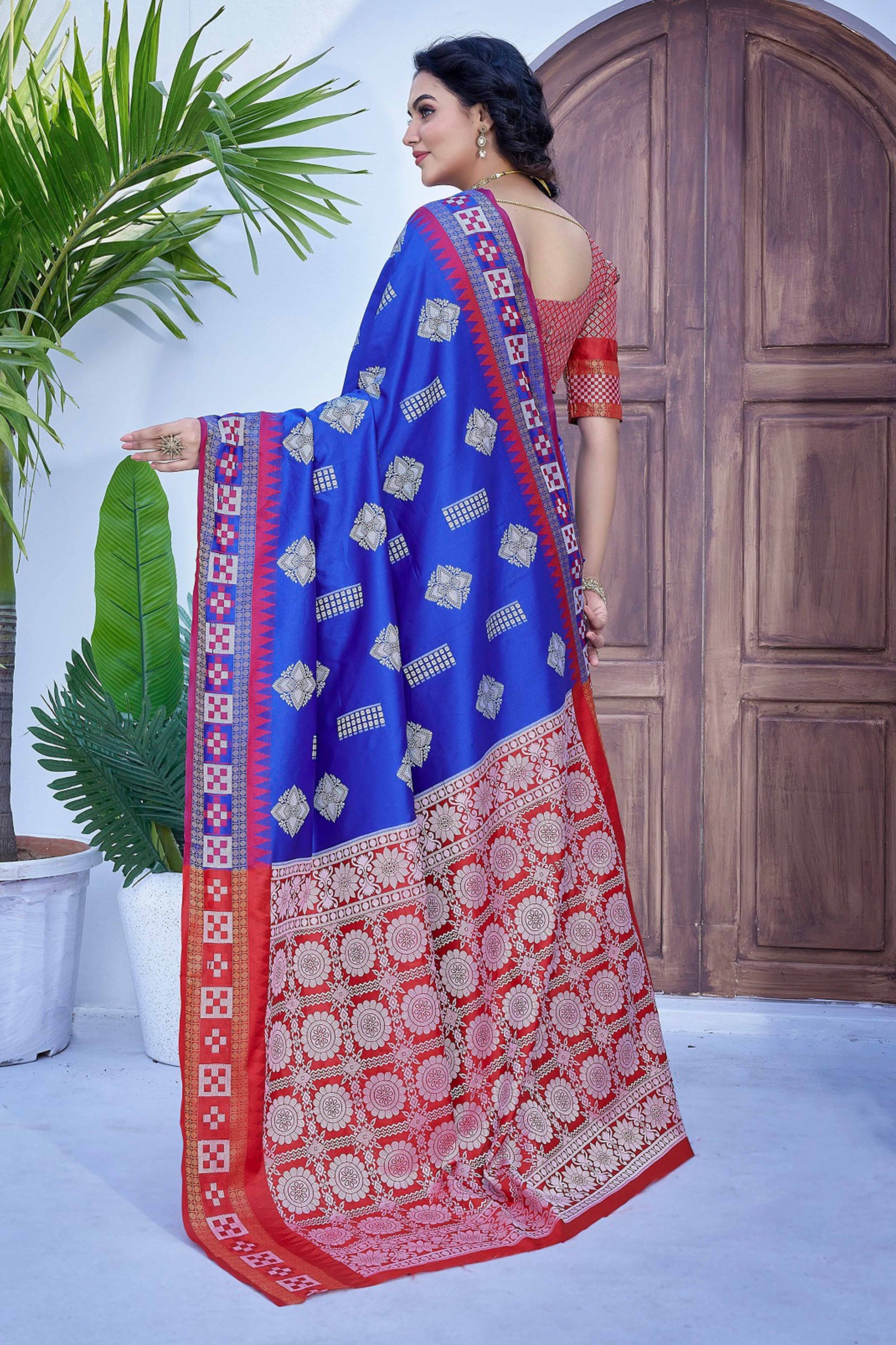 Blue Zari Weaving Cotton Silk Saree